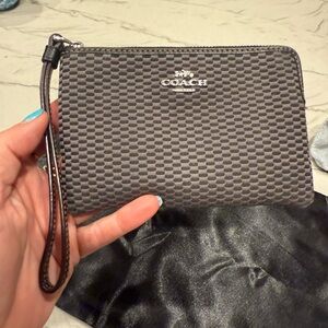 Coach Jacquard Corner Zip Wristlet in Black and Gray